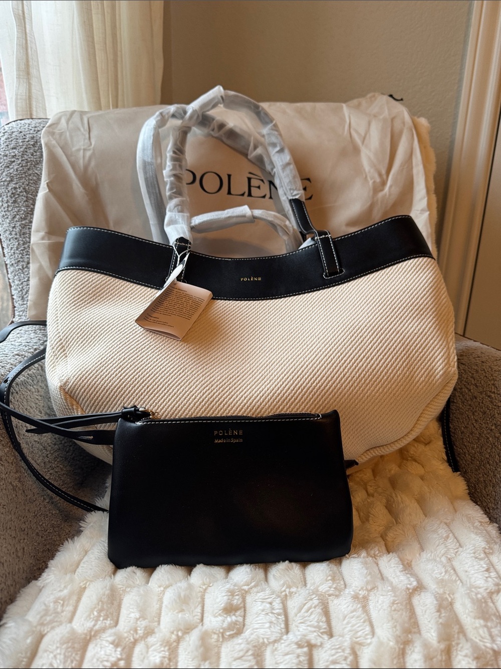 Cyme Black and Cream Tote with Wrist Pouch